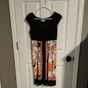 London Times Black Bodice Midi Dress with Multicolor Paisley Skirt